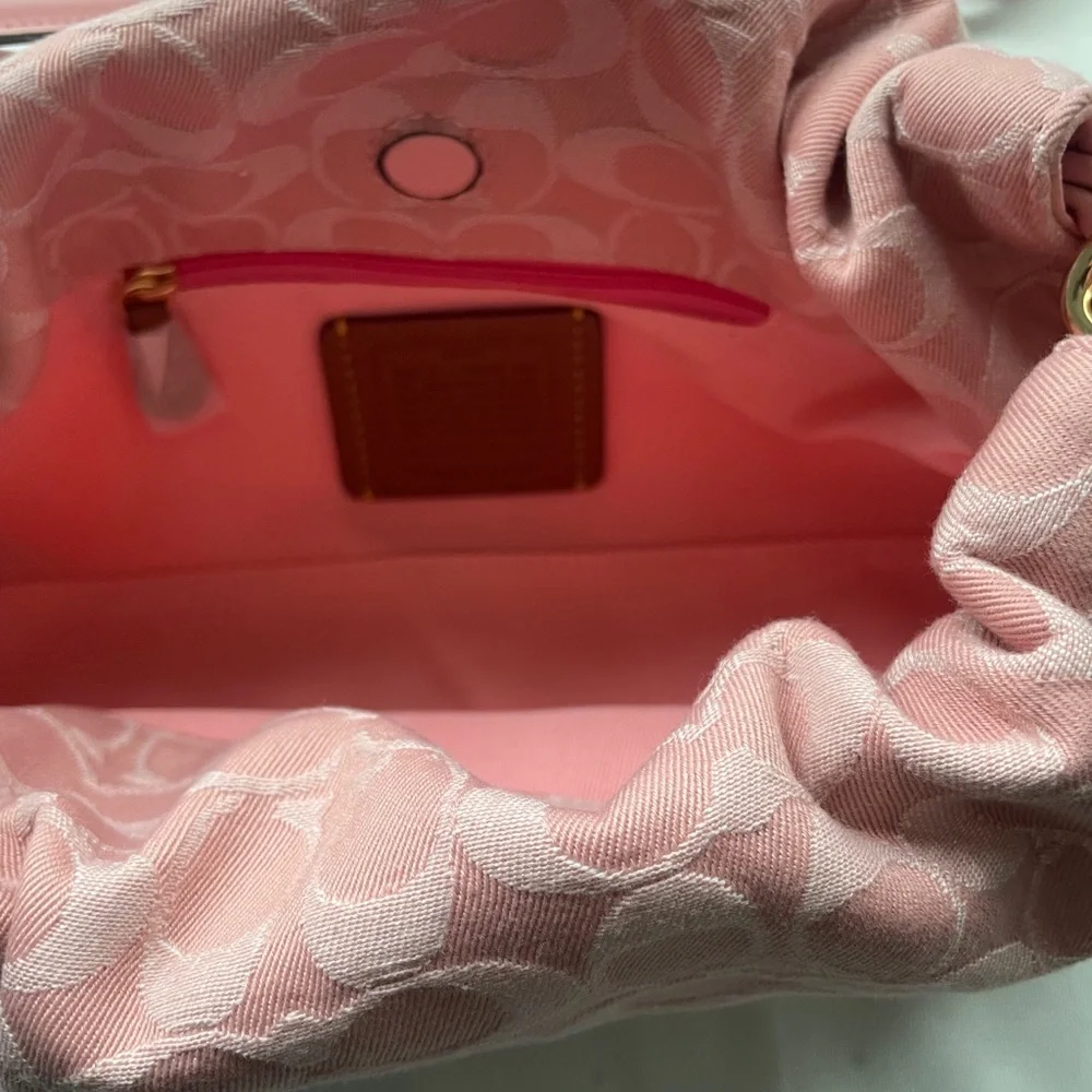 COACH Pink Signature Jacquard Shoulder Bag with Removable Strap
